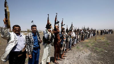Supporters of the Iran-backed Houthi rebels take part in a rally in the Yemeni capital Sanaa. EPA