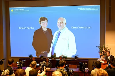 The 2023 Nobel Prize in Physiology or Medicine was jointly awarded to Katalin Kariko and Drew Weissman. EPA