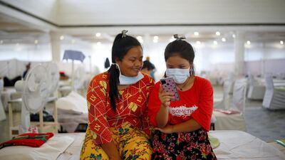 Girls at a Covid-19 care centre in New Delhi, India. Reuters