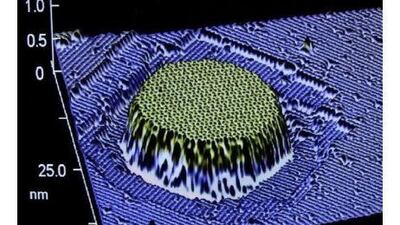 A computer-generated image of a germanium crystal is seen at Hewlett-Packard Co. headquarters in Palo Alto, Calif., Wednesday, Jan. 23, 2002. Crystals were used as part of HP's molecular electronics research. One nanometer is one billionth of a meter. Scientists at HP and UCLA said Wednesday they have patented a means of getting around a significant hurdle in the race to build computer chips at the molecular level. Researchers in the field of nanotechnology hope to someday create computers small enough to be sprinkled like dust. (AP Photo/Paul Sakuma)