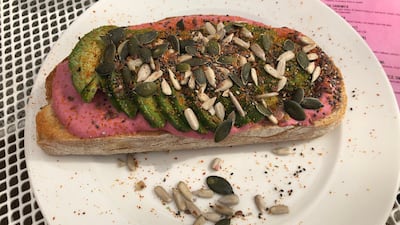 Beetroot hummus and avocado on toast from Circle Cafe