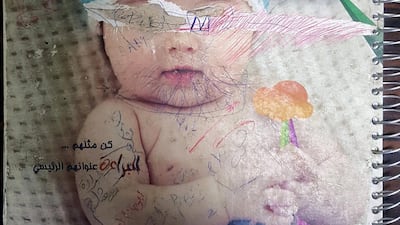 A scan of the front cover of the notebook found in Raqqa in December.