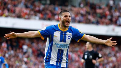 Brighton's Deniz Undav celebrates their second goal. Reuters