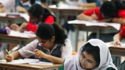 The Abu Dhabi Indian School, where pupils sat exams yesterday, received more than 2,300 applications for 120 places this year, and chose pupils by lottery.