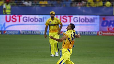 Mohit Sharma, No 18, bowls for Chennai Super Kings during their Indian Premier League match against Mumbai Indians at the Dubai International Cricket Stadium on April 25, 2014. Jeffrey E Biteng / The National