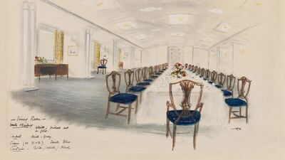 A design by Sir Hugh Casson for dining room of the Royal Yacht Britannia. Courtesy Royal Collection Trust