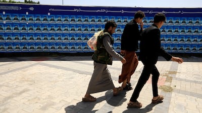 Banners carry portraits of Houthi fighters killed in Yemen's civil war, in Sanaa. EPA