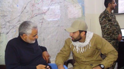 Mohammad Baqer Saad Dawood Al Saadi, right, was a disciple of Qassem Suleimani, the Quds Force commander who was killed in a US strike in 2020. Photo: US Department of Justice / X