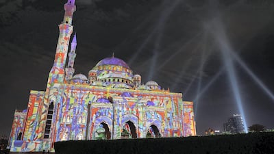 Al Noor Masjid during the Sharjah Light Festival in Sharjah. (Pawan Singh / The National) For News.