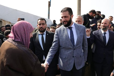 Syria's Ahmad Al Shara visiting Idlib earlier this month. AFP