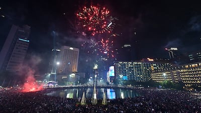 Fireworks over the Selamat Datang (Welcome) Monument at the Hotel Indonesia roundabout in Jakarta. AFP