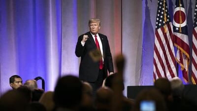 US President Donald Trump at an Ohio Republican Party state dinner on Friday. Maddie McGarvey / Bloomberg
