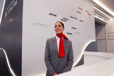 The Etihad Rail uniform for women also comes in grey and red