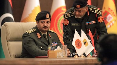 Eastern Libya's chief of staff of the armed forces, Lt Gen Khaled Haftar, during an international conference on strategic security in Benghazi on February 10, 2026. AFP