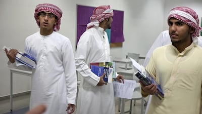 Nuclear technician students Fahad Mohammed, left, and Ahmed Al Mughanni at Khalifa University, Abu Dhabi. Silvia Razgova / The National