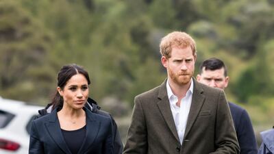 Meghan, Duchess of Sussex, wears a Karen Walker blazer, J Crew jeans, and Muck Boots at The North Shore Riding Club in Auckland on October 30, 2018. AFP