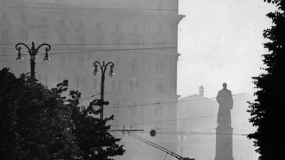 An early morning street scene at Dzerzhinsky Square in Moscow, 1959. The KGB headquarters, Lubyanka, is in the background. Getty Images