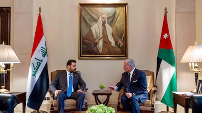 Jordan's King Abdullah II receives Iraq's Prime Minister Ali Al Zaidi in Amman, on October 26. AFP