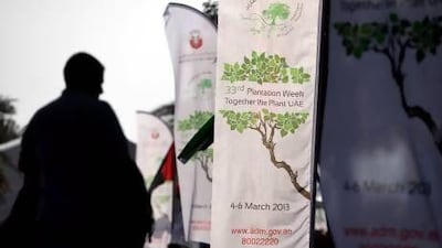 Flags line up the sidewalks of the Formal Park on Corniche Road as Abu Dhabi kicks off the 33rd Plantation Week on Monday, March 4, 2013. Silvia Razgova / The National