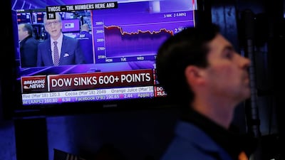 The day's losses are shown on a television screen above the floor of the New York Stock Exchange shortly after the closing bell in New York, US, February 2, 2018. REUTERS/Lucas Jackson