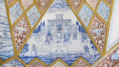 Detail of a painted ceiling in Bagh-e Tarikhi-ye Fin Garden, Isfahan Province, Kashan, Iran. Reuters
