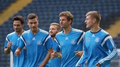 Thomas Muller, centre, was the subject of interest from Manchester United but Bayern Munich refused all offers for the Germany forward. Fredrik Von Erichsen / EPA