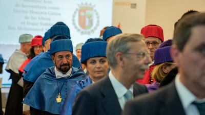 Sheikh Dr Sultan bin Muhammad Al Qasimi, Sharjah Ruler, waits to receive his honorary doctorate. Courtesy Sharjah Media Office