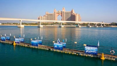 A temporary floating walkway at The Pointe offers prime views of Atlantis, The Palm and The Palm Fountain. Courtesy adidas