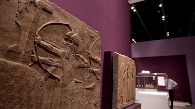 An ancient stone relief on display at the Splendours of Mesopotamia exhibition.