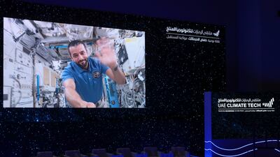 UAE astronaut Sultan Al Neyadi gives some words of encouragement from space during the forum