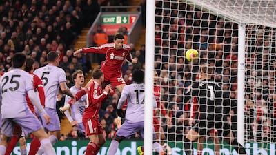 Hugo Ekitike heads hom Liverpool's second goal. Getty Images