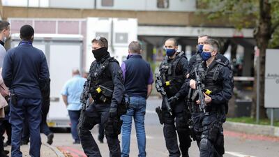Police officers are seen at St Thomas' Hospital. Reuters