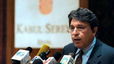 Mahmood Karzai, the elder brother of Afghan president Hamid Karzai, addresses media representatives.