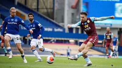 Aston Villa's Jack Grealish shoots at goal. Reuters