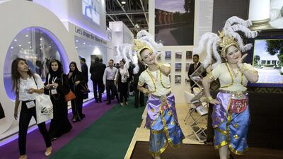 Dancers perform at Dusit International showroom during the first day of the Arabian Travel Market. Jaime Puebla / The National