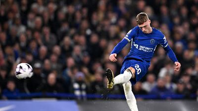Cole Palmer of Chelsea takes a free kick, which hits the bar before Nicolas Jackson (not pictured) scores his team's second goal. Getty