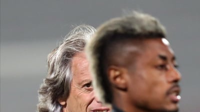 Jorge Jesus and Bruno Henrique at training. EPA