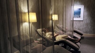 The relaxation rooms are now socially distanced, too. Every second bed is not in use.