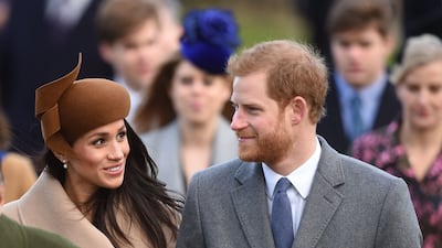 Prince Harry and Meghan arriving to attend the Christmas Day morning church service at St Mary Magdalene Church in Sandringham, Norfolk, in 2017. PA