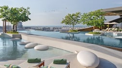 The landscaped pool terrace at Mandarin Oriental Downtown, Dubai. Photo: Mandarin Oriental