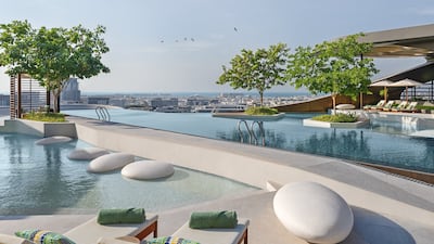 The landscaped pool terrace at Mandarin Oriental Downtown, Dubai. Photo: Mandarin Oriental