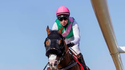 Tadgh O’Shea on Laurel River on their way to winning the Group 3 Burj Nahar on Super Saturday at Meydan in March. Photo: Dubai Racing Club