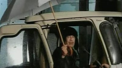 Libyan leader Muammar Qaddafi speaks on state television yesterday.