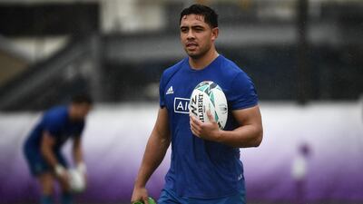 New Zealand centre Anton Lienert-Brown takes part in training. AFP
