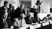 The signing of the Helsinki Accords in the Finland capital in August 1975. The Helsinki process emerged while the East-West rivalry was still alive. Getty