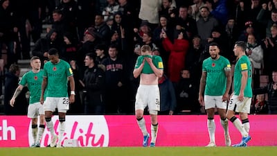 Newcastle United's Kieran Trippier, Joe Willock, Sean Longstaff, Jamaal Lascelles and Fabian Schar after conceding the second goal. PA