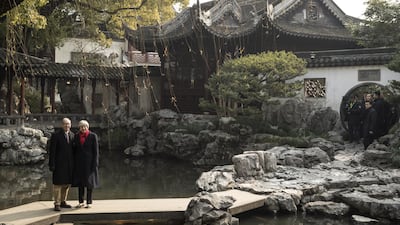 British prime minister Theresa May and husband Philip May visit the Yu Yuan Temple Gardens in Shanghai, China. Dan Kitwood / Getty Images