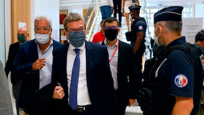 Thibault de Montbrial, lawyer for former Charlie Hebdo journalist Zineb el Rhazoui, arrives at Paris' courthouse. AFP