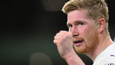 Kevin De Bruyne celebrates after scoring his fourth goal. AFP