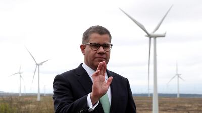 The UK's Cop26 president Alok Sharma visits a wind farm in Glasgow, Scotland.